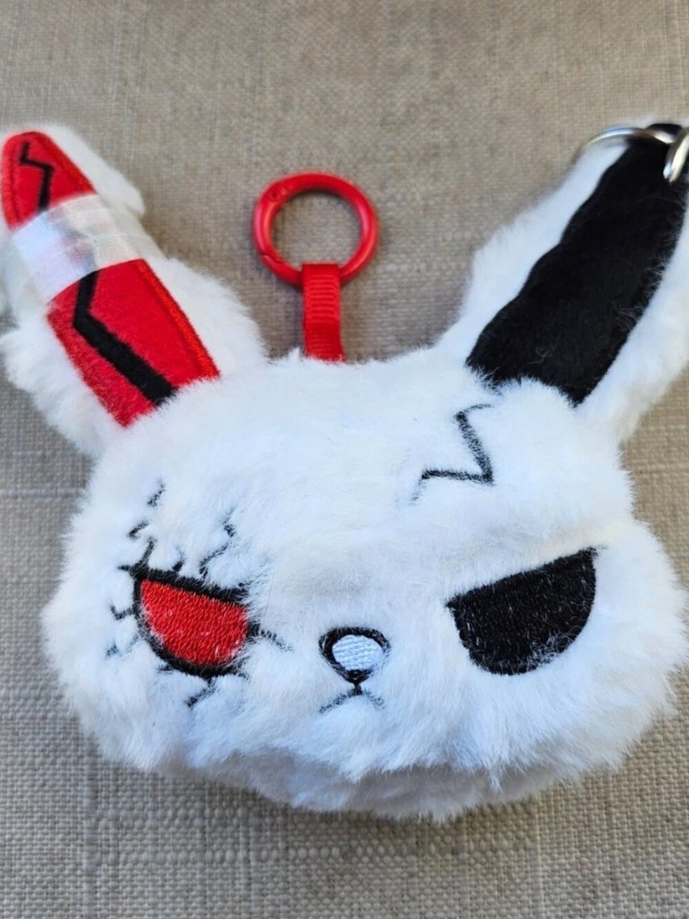 Bunny Plush Keychain White Rabbit Charm Red/Black Bandage Fluffy Purse C